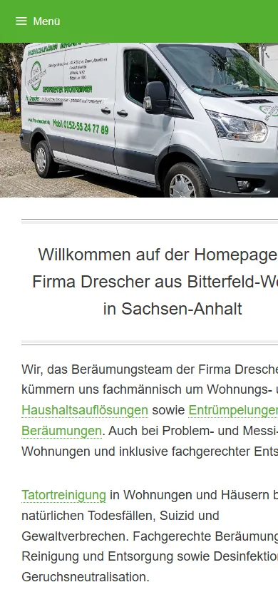 Startseite firma-drescher.de auf dem Smartphone