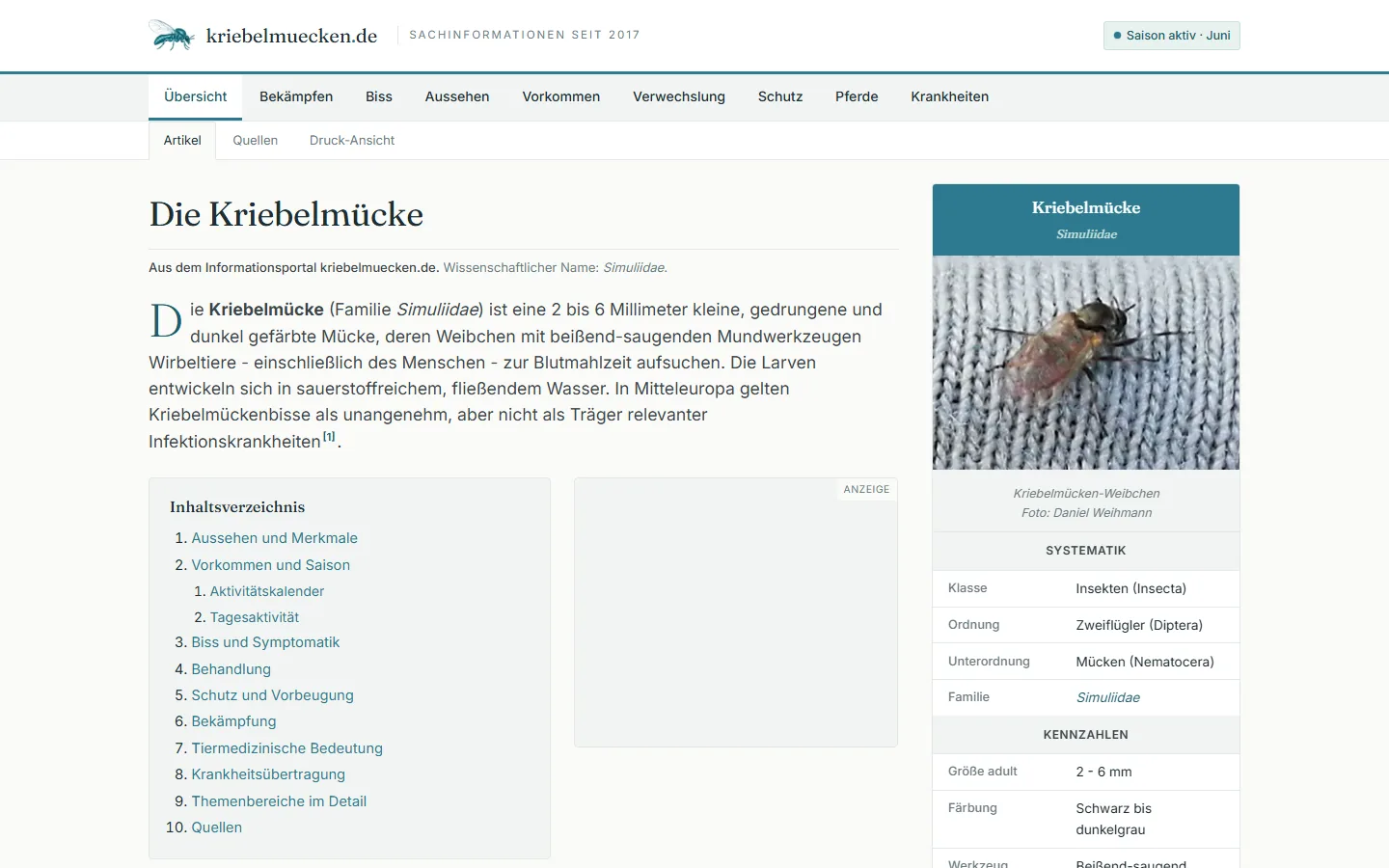 Startseite kriebelmuecken.de auf dem Desktop