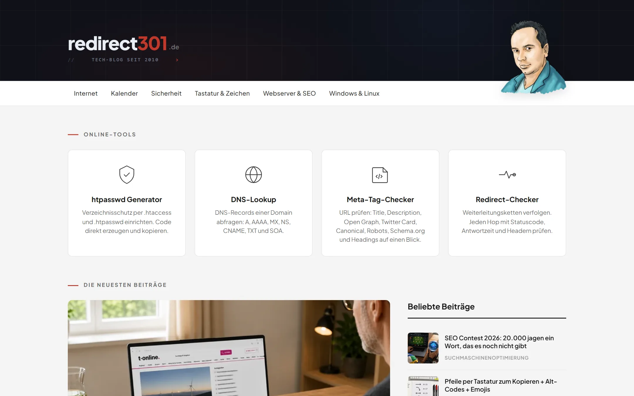 Startseite redirect301.de auf dem Desktop