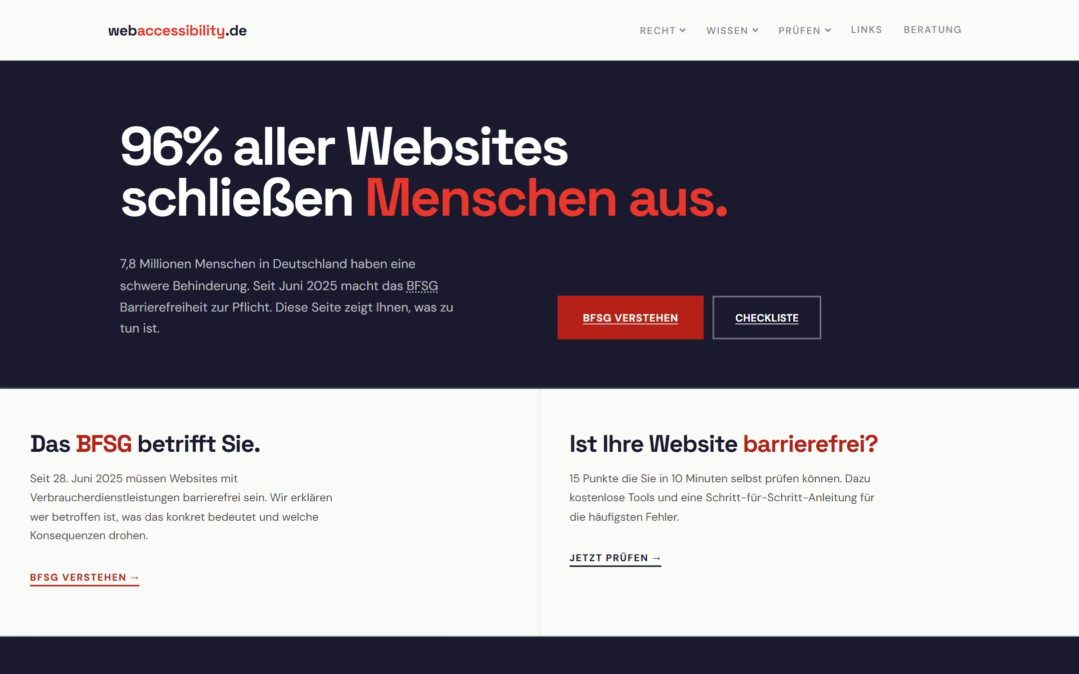 Startseite webaccessibility.de auf dem Desktop