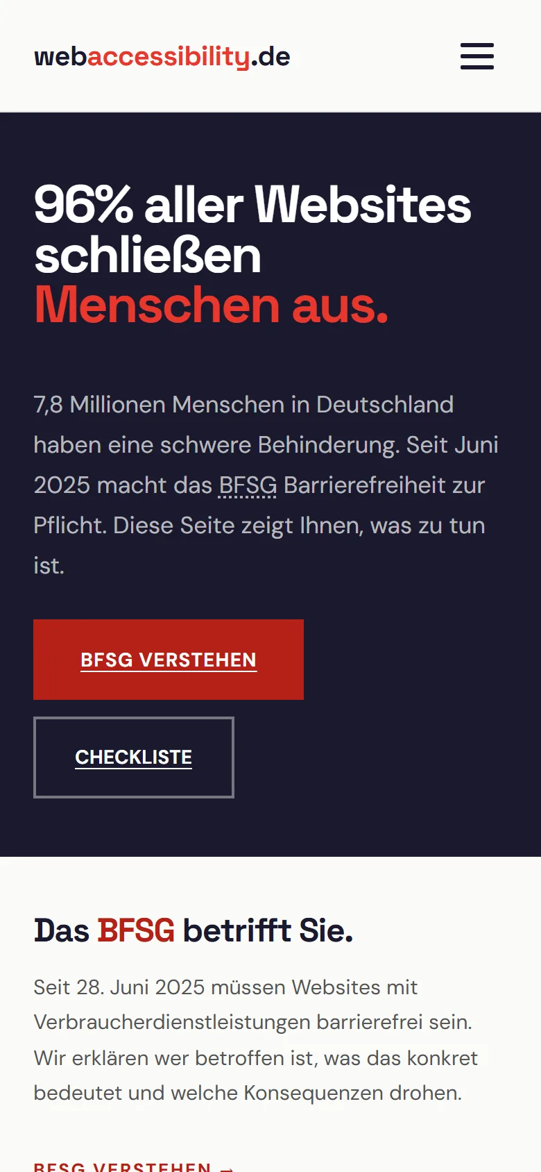 Startseite webaccessibility.de auf dem Smartphone
