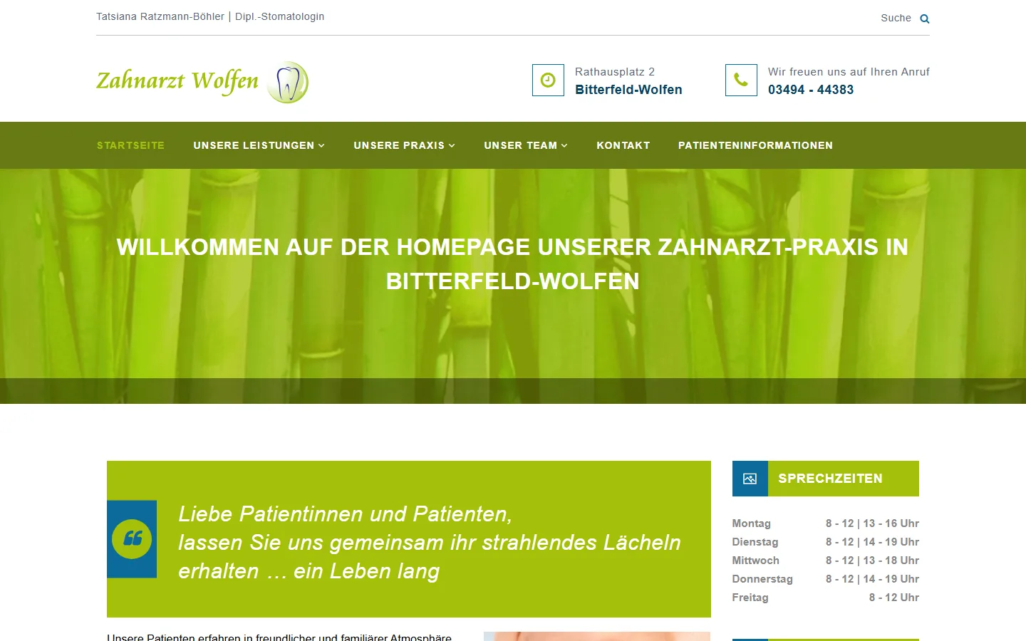Startseite zahnarzt-wolfen.de auf dem Desktop